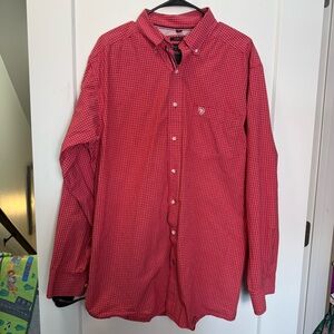 Ariat Pro Mens Windowpane Plaid Button Down Dress Shirt Stretch Fit Red White LT